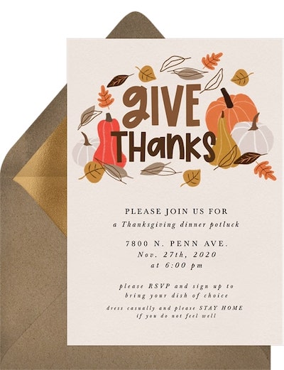Thanksgiving party ideas: Give Thanks Pumpkins Invitation