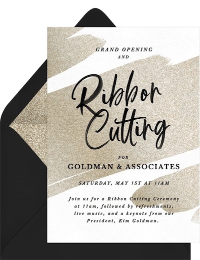 Ribbon cutting: Glitter Brushstrokes Invitation
