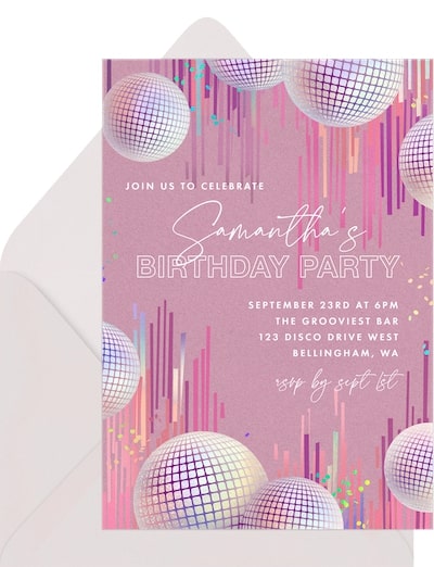 Birthday ideas for teenage girl: Glitter Groove Invitation