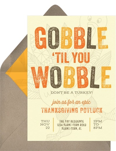 Thanksgiving party ideas: Gobble 'Til You Wobble Invitation