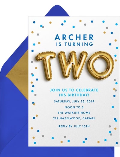 Two fast birthday: Gold Balloons Two Invitation
