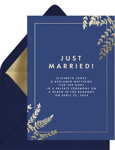 Announcing elopement: Gold Foil Foliage Announcement