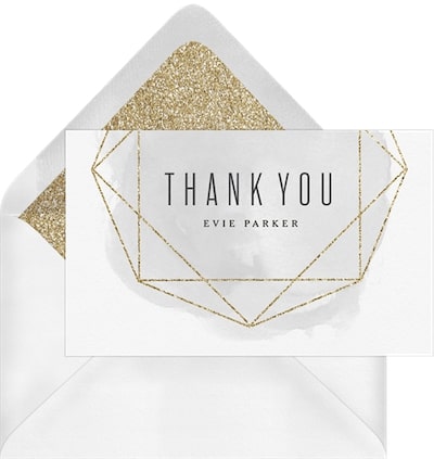 Bridal shower thank you cards: Gold Glitter Gem Thank You Note