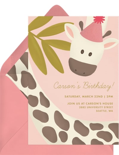 1st birthday invitations: Gouache Giraffe Invitation