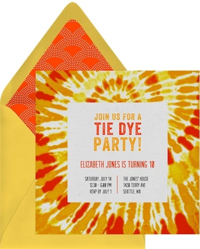 College party themes: Groovy Tie Dye Invitation
