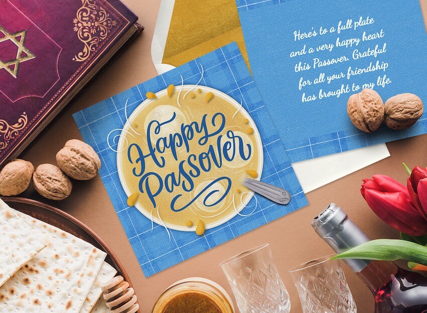Passover greeting: Happy Passover Card on a table
