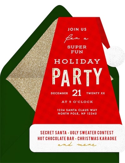 Virtual holiday party ideas for work: Iconic Santa Hat Invitation