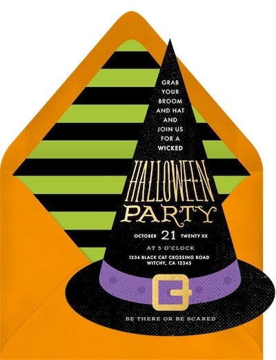 Halloween party themes: Iconic Witch Hat Invitation