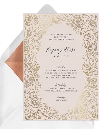 Pink and gold baby shower: Intricate Botanical Invitation
