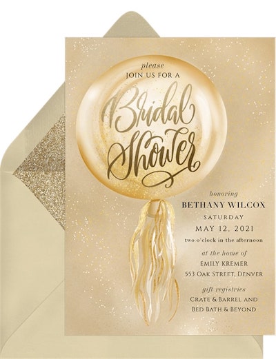 Bridal shower decorations: Iridescent Confetti Balloon Invitation