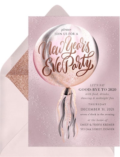Virtual New Years Eve party: Iridescent Confetti Balloon Invitation