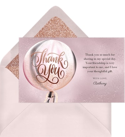Bridal shower thank you cards: Iridescent Confetti Balloon Thank You Note