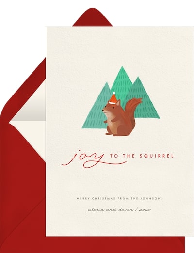 Funny Christmas cards: Joy To The Squirrel Card