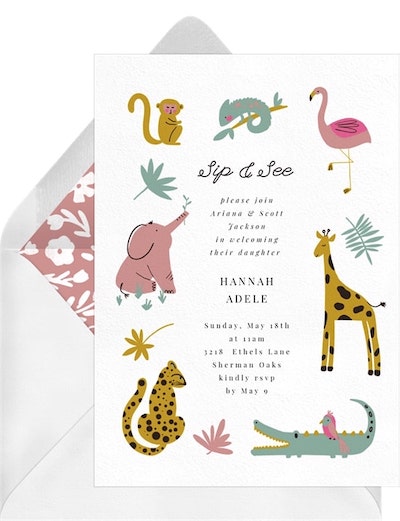 Safari invitations for baby shower: Jungle Friends Invitation