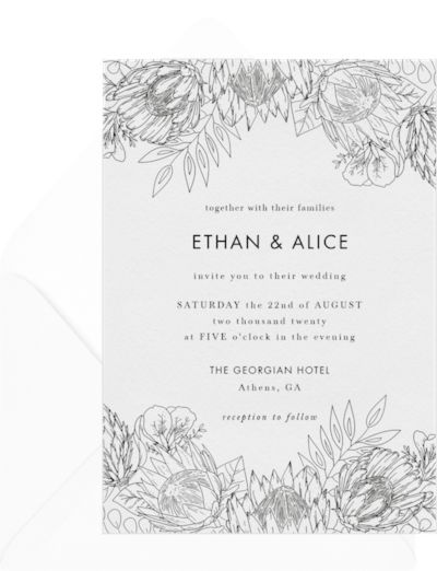 Black and white wedding invitations: King Protea Invitation