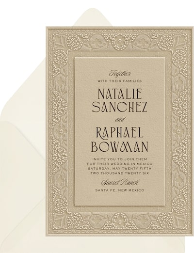 Types of weddings: Lace Letterpress Invitation