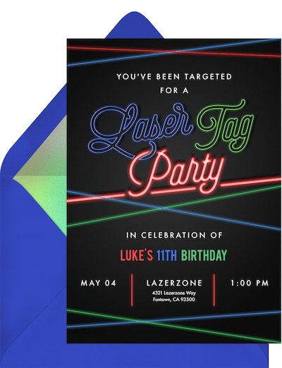 Party themes for teens: Laser Tag Invitation