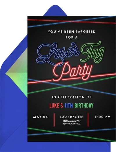 Birthday party ideas: Laser Tag Invitation