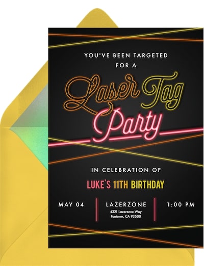 11 year old birthday party ideas: Laser Tag Invitation