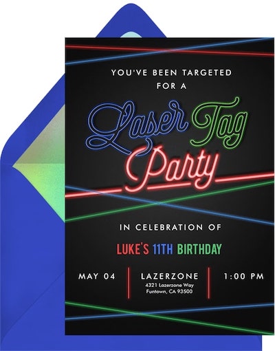 Winter birthday party ideas: Laser Tag Invitation