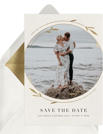 Save the date text: Leafy Accents Save the Date