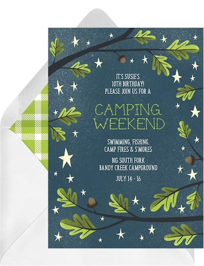 Camping birthday party: Let's Go Camping Invitation