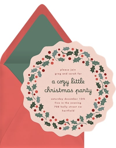 Letterpress Holly Wreath Invitation