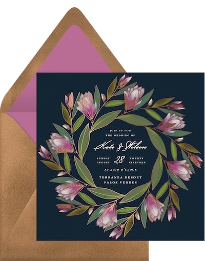 Spring wedding invitations: Lily Magnolia Wreath Invitation