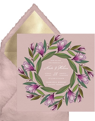 Best wedding colors: Lily Magnolia Wreath Invitation