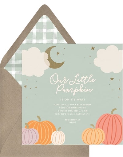 Cute baby shower ideas: Little Pumpkin Invitation