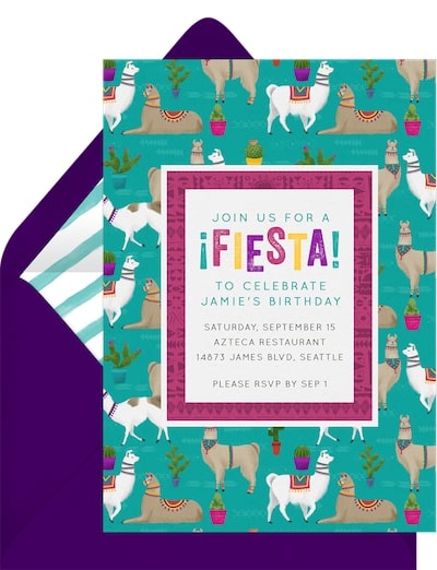 Fiesta invitations: Llama Fiesta Invitation