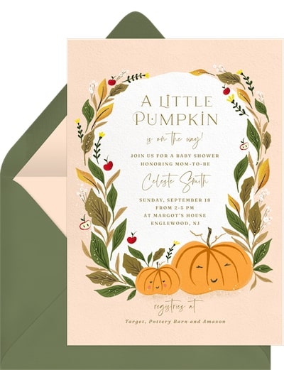 Outdoor baby shower: Lovely Pumpkin Duo Invitation