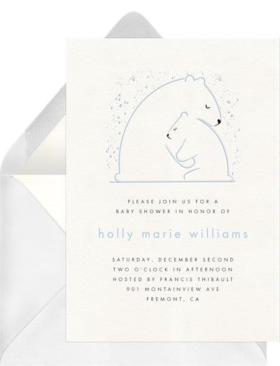 Winter baby shower invitations: Mama Bear Hug Invitation