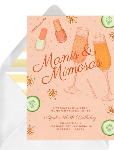 Unique birthday ideas for adults: Manis & Mimosas Invitation