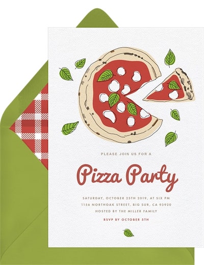 Birthday dinner party ideas: Margherita Pizza Invitation