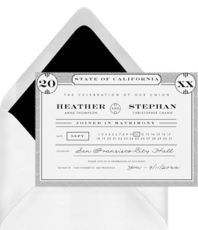 Elopement party invitations: Marriage License Invitation
