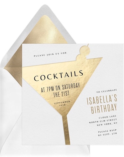 21st birthday party ideas: Minimal Martini Invitation
