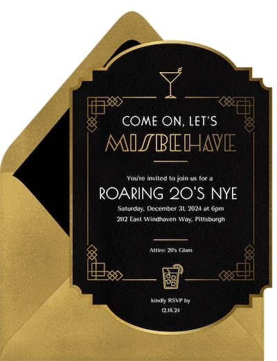 Fun New Years Eve ideas: Misbehave Invitation