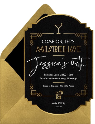Party themes for adults: Misbehave Invitation