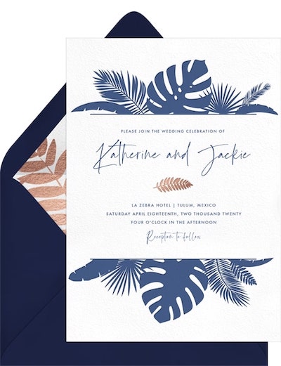 Wedding invitation text message: Modern Beach Botanicals Invitation