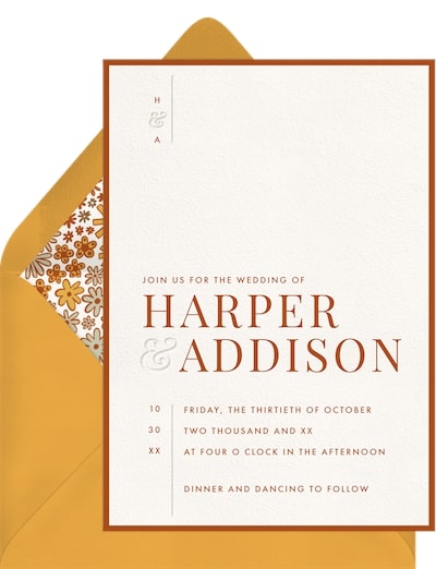 Fall wedding colors: Modern Minimal Invitation