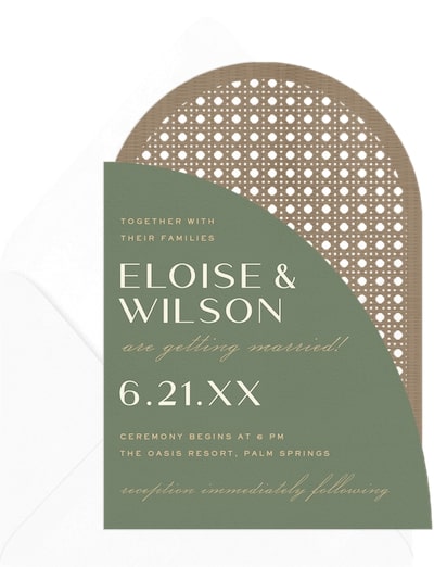 Fall wedding colors: Modern Rattan Arch Invitation