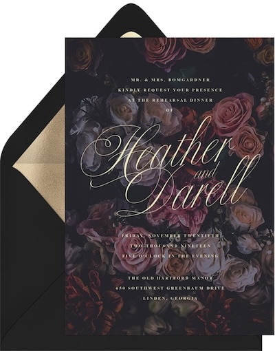 Rehearsal dinner invitations: Moody Florals Invitation