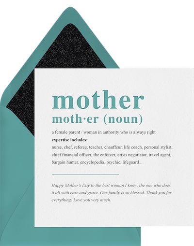 Mother Defined As Card