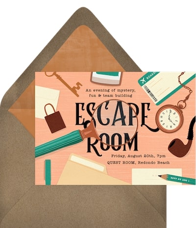 Unique birthday ideas for adults: Mystery Escape Room Invitation
