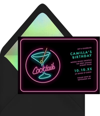 Neon party ideas: Neon Cocktails Invitation