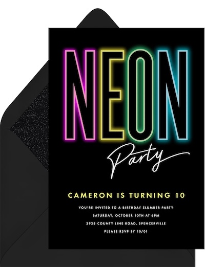 Prom invitations: Neon Party Invitation