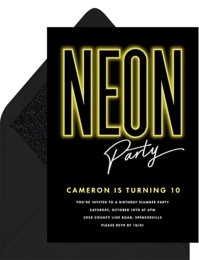 Glow in the dark party ideas: Neon Party Invitation