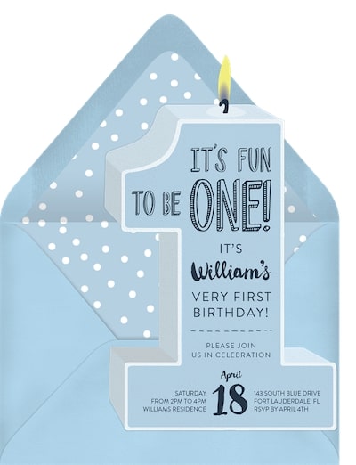 First birthday decorations: Number One Candle Invitation