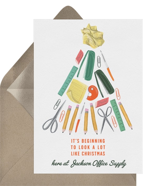 Happy holidays quotes: Office Supply Tree Card